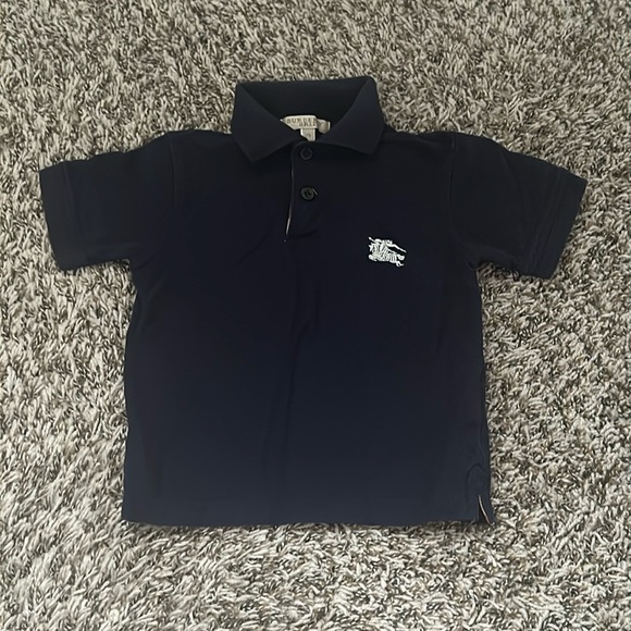 Burberry Brit Polo Top Boys Dark Blue Short Sleeves Logo Two Button Size 2 - Picture 1 of 4